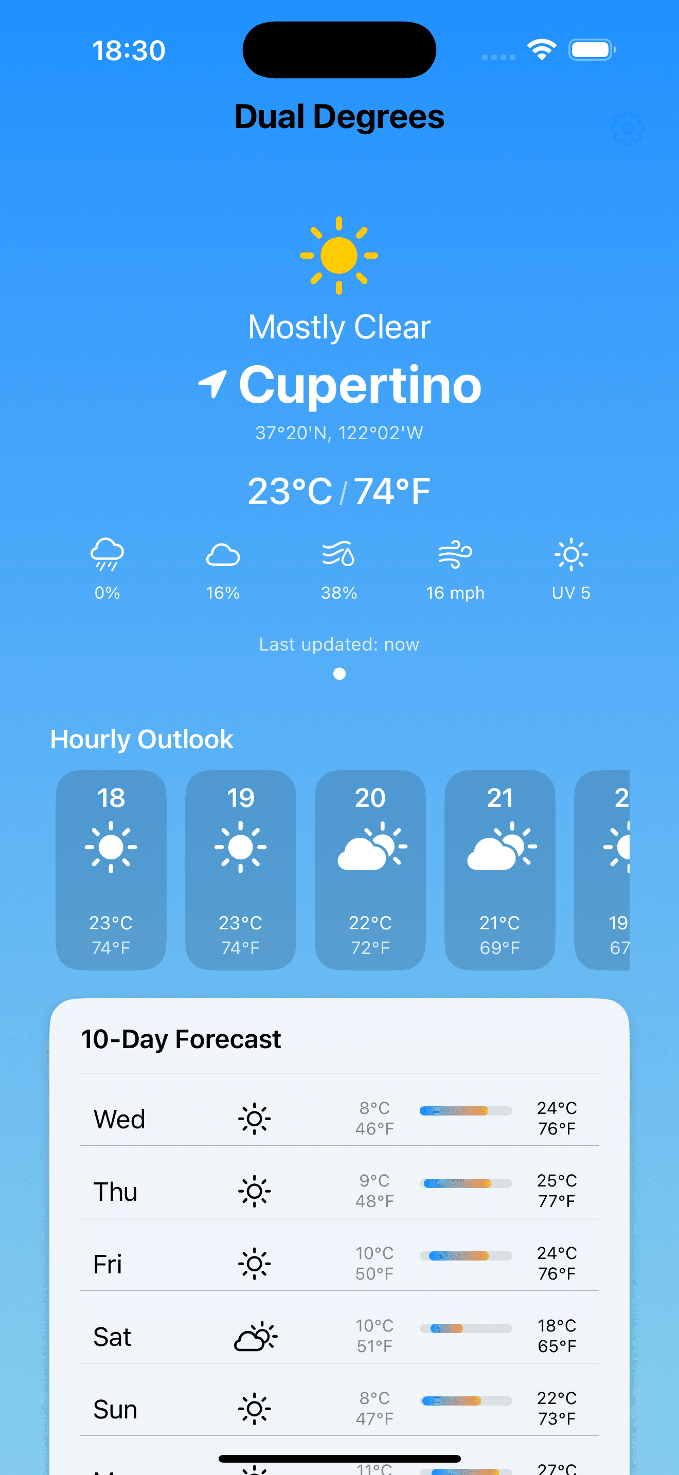 Dual Degrees main weather view