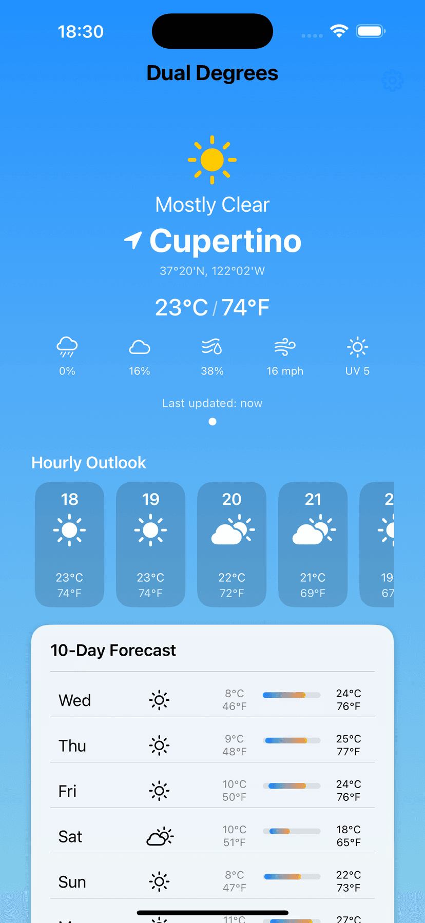 Dual Degrees main weather view
